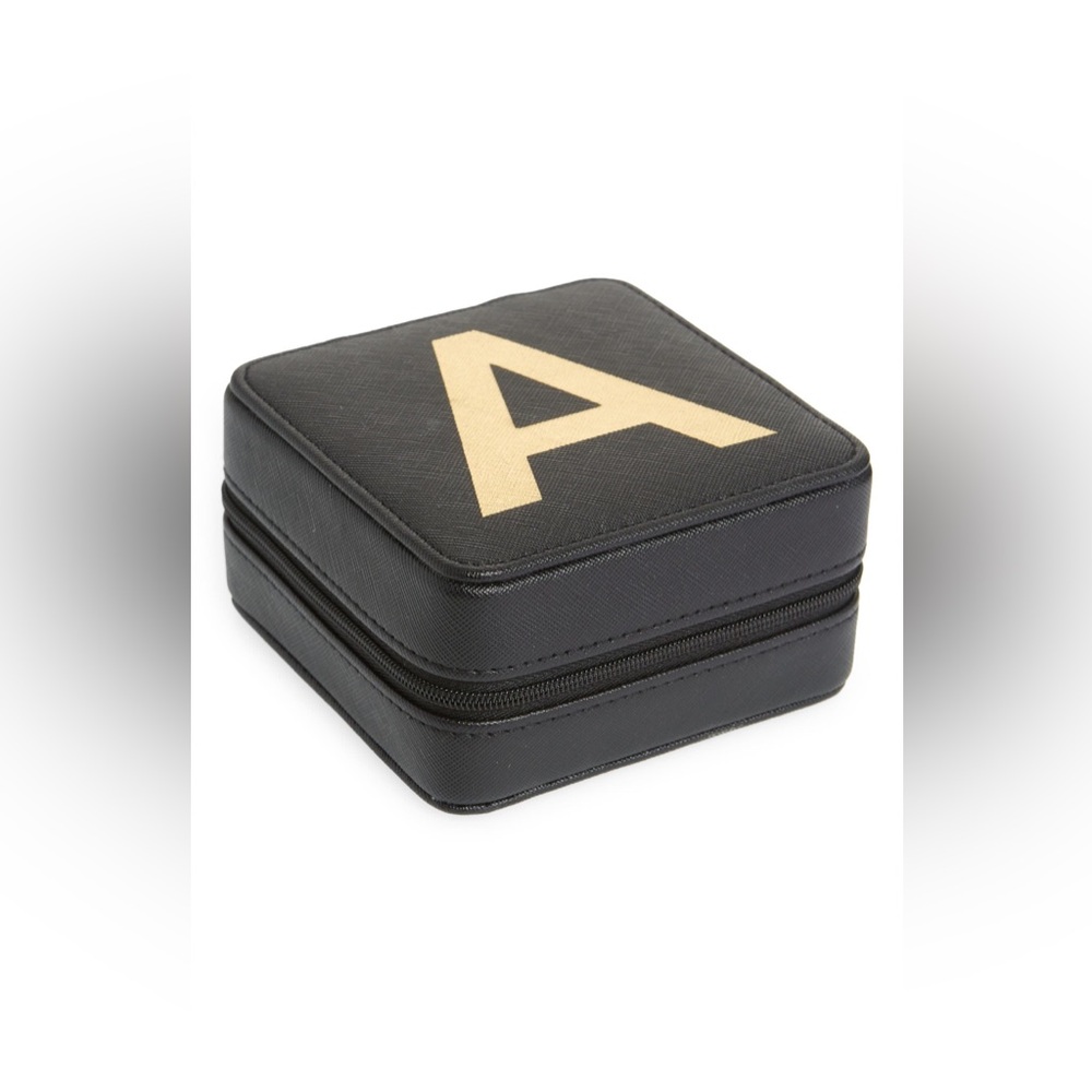 Black and Gold Monogrammed Jewelry Travel Case
